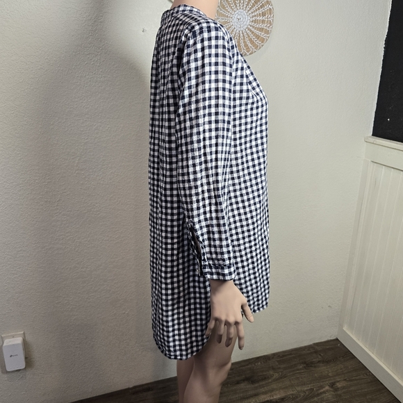 J. Crew Womens Linen Cotton Navy White Check Tunic Shirt Sz S Preppy 3/4 Sleeve - Picture 5 of 12